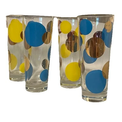 "Vasos Eclipse Russel Wright Vintage 7"" azul/amarillo con vajilla MCM dorada" Foto 1 de 3