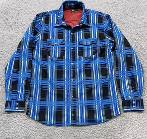 Volcom Shirt Mens Extra Large Blue Plaid Flannel Shacket Snap Button Jack Bonded - Picture 1 of 12