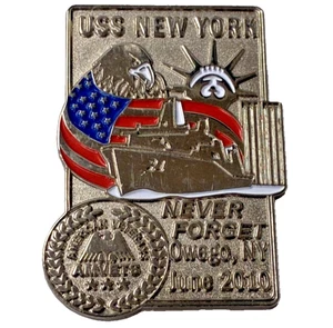 AMVETS USS NEW YORK June 2010 NEVER FORGET Veterans Memorial Collectable Lapel - Picture 1 of 3