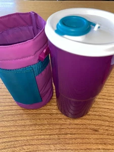 Vintage Tupperware Durstbeben Becher Tasse 30 Unzen lila türkis & Isolierbeutel (ohne Riemen - Bild 1 von 3