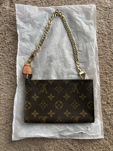 Louis Vuitton Small Pouchette with Aftermarket Gold Shoulder Chain - Picture 1 of 12