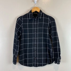 Massimo Dutti Women's 2 Button-up Shirt Blouse Plaid Black L/S Wool Viscose I63 - Picture 1 of 8