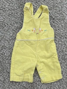 Vintage 3-6 mo. Yellow Corduroy One Piece Overall Romper With Embroidered Birds - Picture 1 of 8