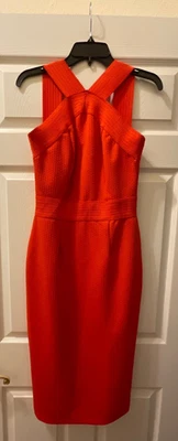 New York & Company RED Dress Women’s Size M Stretch Knit Halter Criss Cross EUC  - Image 1 of 4