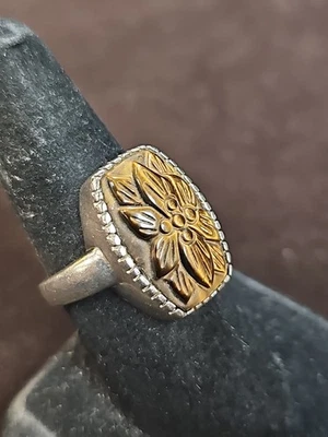 WK Whitney Kelly Sterling 925 Silver Tigers Eye Plumeria Ring Size 9 Flower  - Image 1 of 4