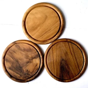 Tablas de cortar placas de carne redondas de madera de acacia 9,5" Tailandia aparecen SIN USAR - Imagen 1 de 11
