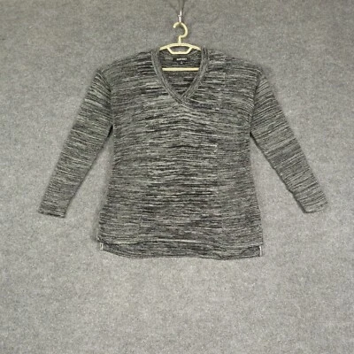 Ellen Tracy 毛衣女式大号黑色白色长袖 V 领针织套衫 — 第 1/4 张图片