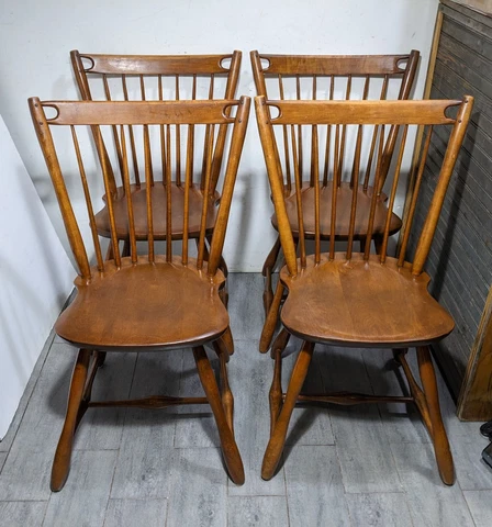 Set of 4 Vintage Sprague & Carleton Hard Rock Maple Wood Windsor Dining Chairs Cover