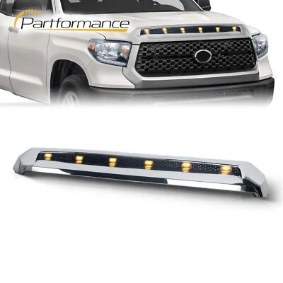 Front Upper Grille Hood Scoop FOR TOYOTA TUNDRA 14-21 Chrome w/ led Lights Lamp - Image 1 of 4