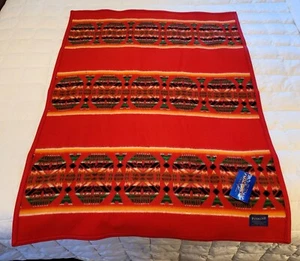 Bata Muchacho Roja Cuna Blanco Pendleton Lana y Algodón 32" x 44" Hecha en EE. UU. - Imagen 1 de 7