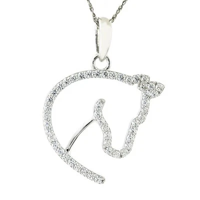 Horse Head Outline Pendant Necklace Natural Diamond 0.75ct 14k Gold Foto 1 de 4