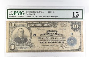 1902 $10 National Currency Note Youngstown OH Ch#3 Fr#635 Fine 15 PMG *5658 - Picture 1 of 3