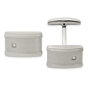 Stainless Steel Brushed/Polished CZ Cufflinks - Picture 1 of 3