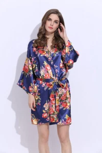 Floral Kimono Robe, Soft and comfy lounge wear, bride, bridesmaid wedding Navy - Picture 1 of 3