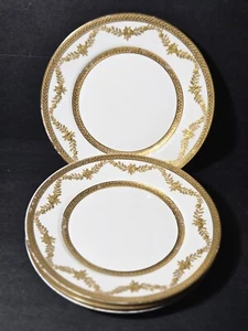 4 Ovington Brothers Gold Encrusted Floral Swags Dessert Plates c1900-1920 - Picture 1 of 12
