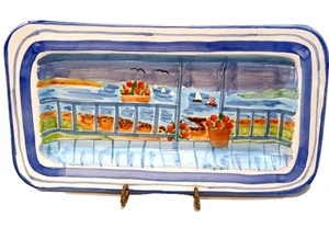 Handcrafted Large Serving Platter Decorative Seaside Beach House View Mesa Intl. - Picture 1 of 12