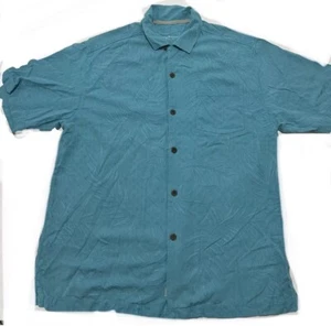 Tommy Bahama 100% Silk Original Fit Size M Turquoise Short Sleeve. - Picture 1 of 8