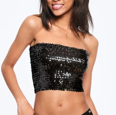 NWT Victoria's Secret Y2K Sequin Bling Tube Top Size Sm 🖤 Foto 1 de 4
