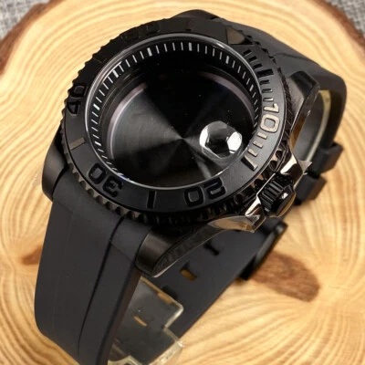 40mm Black PVD Sapphire Glass Watch Case Fit NH35A NH36A ETA2824 PT5000 Rubber - Image 1 of 4