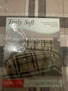 🪵 Truly Soft Everyday Paulette Plaid Quilt Mini Taupe 2 Pcs TwinXL🆕AS SHOWN - Picture 1 of 4