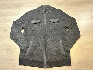 Marc Anthony Full-zip Heavy Wool Sweater Waffle Jacket Mock Neck Mens Gray Sz L - Picture 1 of 9