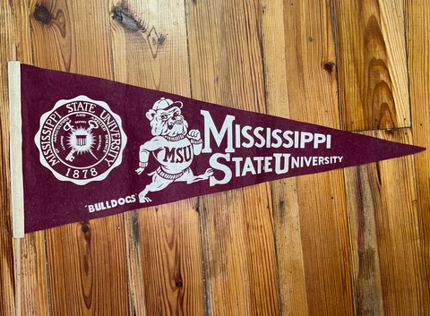 Vintage 1950s Mississippi State Bulldogs Football Pennant Still on stick Cover