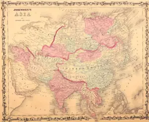 Rare 1863 Map ~ ASIA ~ Authentic Johnson Atlas Map ~ (14x18) Free S&H #003 - Picture 1 of 2