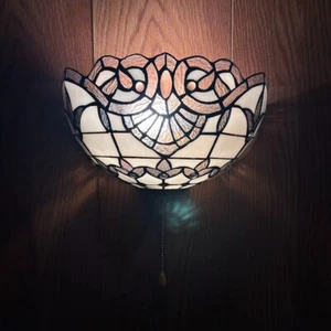Tiffany Style Sconce Lamp White Stained Glass Baroque Style LED Bulb 12"W*7"H - Picture 1 of 4
