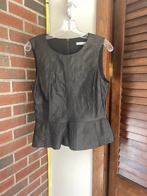 Trina Turk Mujer Talla 6 Cuero Negro Sin Mangas Peplum Top Con Cremallera Trasera Foto 1 de 4