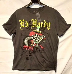 BRAND NEW Ed Hardy Death Before Dishonor T Shirt Men's XL Dark Gray Grey W/TAGS - Picture 1 of 4