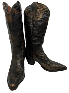 DAN POST Black Gold Leather Riding Western Cowboy Boots Womens Size 10 DP 3245 - Picture 1 of 16