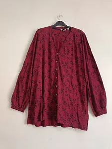 Ex Fat Face Women's Long Sleeve V Neck Floral Dot Longline Top In Red - Picture 1 of 5