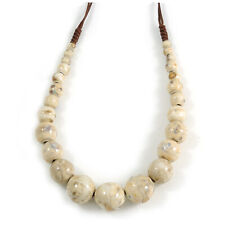 Graduated Round Ceramic Bead Silk Cords Necklace in Cream / 60 to 70cm Long