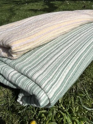 Double Gauze Muslin Fabric w/ Glitter Stripes | Green & Lilac Shades | 2  Yards - Image 1 of 4