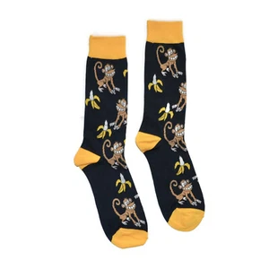 Mens Socks Monkey Banana Pattern 1 Pair Black Yellow Casual Fun Novelty Trouser - Picture 1 of 2