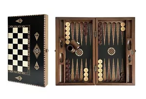 King Handmade Black Wood Backgammon Set Wide with Numerator 52cm/20.4in - Picture 1 of 13