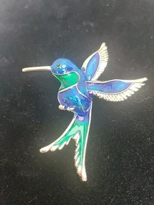 Elegante Spilla Colibrì Smaltata Tono Oro Blu Verde - Foto 1 di 3