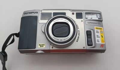 Olympus SuperZoom 90 Point And Shoot 38-90mm Silver Film Camera w/Strap Untested - Image 1 of 4