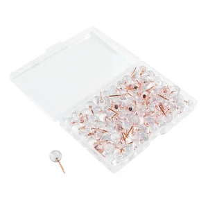 100Pcs Rose Gold Push Pins ThumbTacks Transparent Plastic Round Head Map7241 - Picture 1 of 8