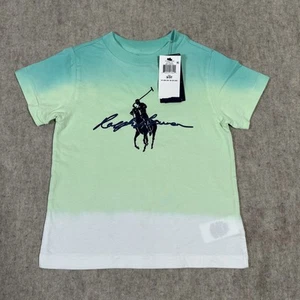 Polo Ralph Lauren 3/3T Bermuda White Dip dye Green T-Shirt Short Sleeve New - Picture 1 of 8