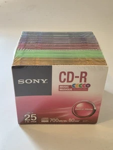 Sony CD-R Music Blank CD’s 25 Pack Slim Color Jewel Cases 80 Min Factory Sealed - Foto 1 di 7