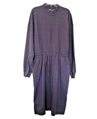 Uniqlo Dress Long Sleeve Sz M Drawstring Waist Purple Shirt Dress Cotton Spandex - Image 1 of 4