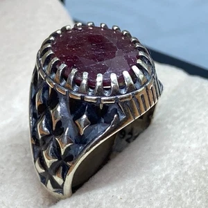 luxury 925 Silver Men's Ring natural red ruby yaqoot stone خاتم ياقوت طبيعي - Picture 1 of 12