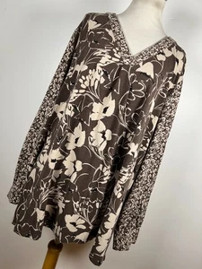 Camisa Top Belle Kim Grava 4X Marrón Tostado Cuello en V Túnica Floral Elastizada J7 - Imagen 1 de 6