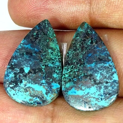Par de piedras preciosas cabujón pera azurita azul 100 % natural 24,10 quilates 15X24X3 mm Foto 1 de 4