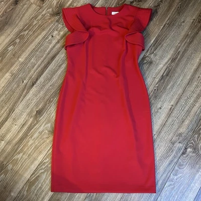 NWT Calvin Klein Womens Ruffle Sleeve Sheath Dress 8 Red Party Holiday $134 - Image 1 of 4