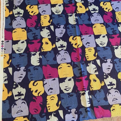2006 Alexander Henry Fabric  IN CROWD Cotton Pop Art Faces DeLeon 1 2/3 Yds - Image 1 of 4