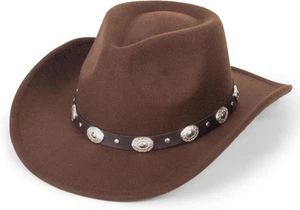 INOGIH Women Men Western Cowboy Cowgirl Hat Fedora with Pull-on Medium, Brown - Picture 1 of 7