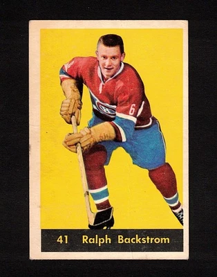 1960-61 RALPH BACKSTROM #41 Parkhurst Canadiens 6 CUPS Star Vintage Hockey Card Foto 1 de 2
