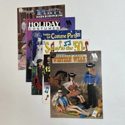 Lot of 5 Crochet Fashion Doll Clothing Costumes Pattern Booklets Party Dresses - Image 1 of 4